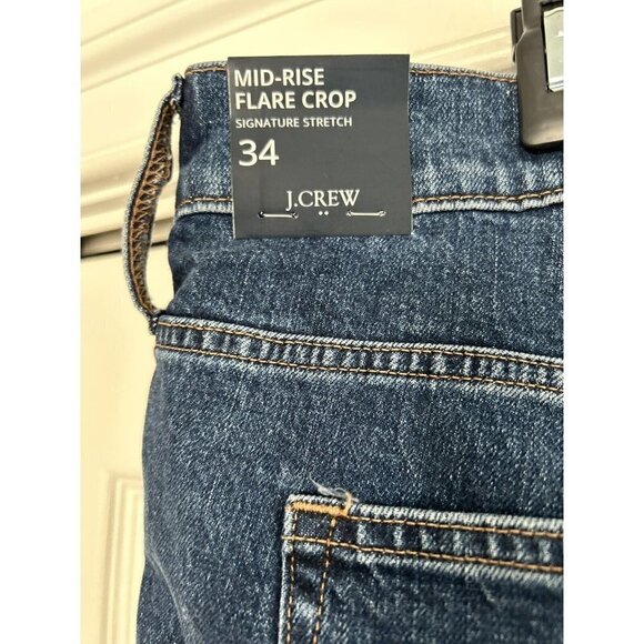 J. Crew Mid Rise Flare Crop Button Fly Dark Wash Signature Stretch Jeans Sz 34 - Picture 5 of 13